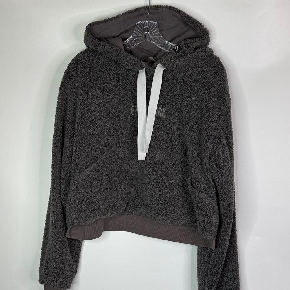 Gymshark Cozy Gray Sherpa Hooded Cropped Sweatshirt Size Medium